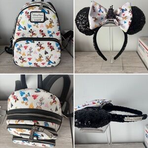 Disney Loungefly Mickey & Friends Mini Backpack & Sequin Ears Set